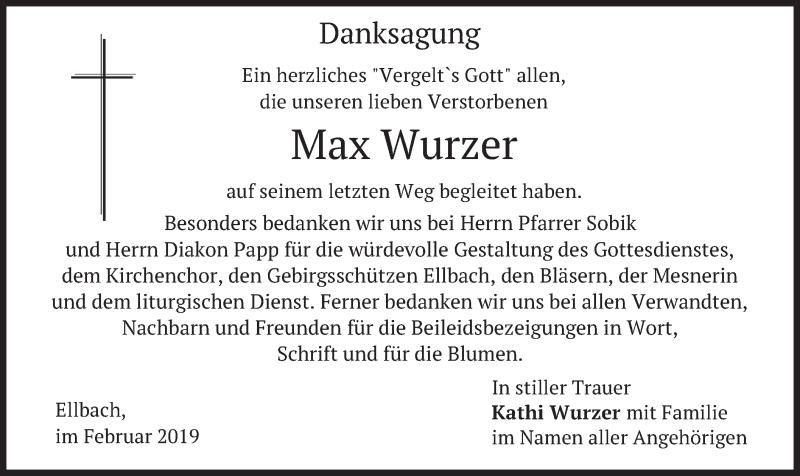  Traueranzeige für Max Wurzer vom 23.02.2019 aus merkurtz
