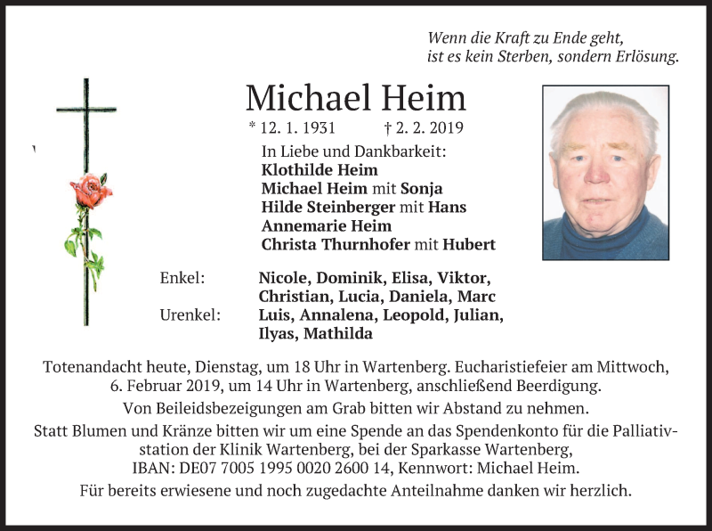  Traueranzeige für Michael Heim vom 05.02.2019 aus merkurtz