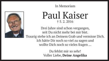 Traueranzeige von Paul Kaiser von merkurtz