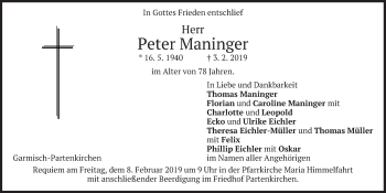 Traueranzeige von Peter Maninger von merkurtz