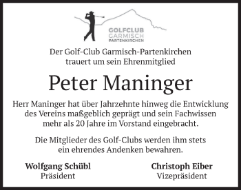 Traueranzeige von Peter Maninger von merkurtz