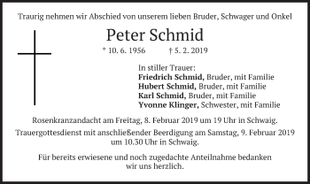 Traueranzeige von Peter Schmid von merkurtz