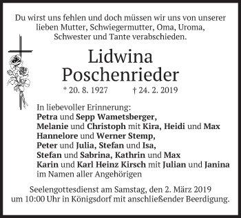 Traueranzeige von Petra Poschenrieder von merkurtz