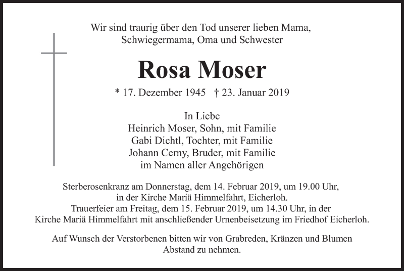 Traueranzeigen von Rosa Moser | trauer.merkur.de