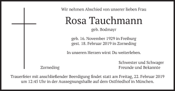 Traueranzeige von Rosa Tauchmann