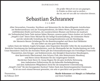 Traueranzeige von Sebastian Schranner von merkurtz