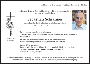 Traueranzeige von Sebastian Schranner von merkurtz