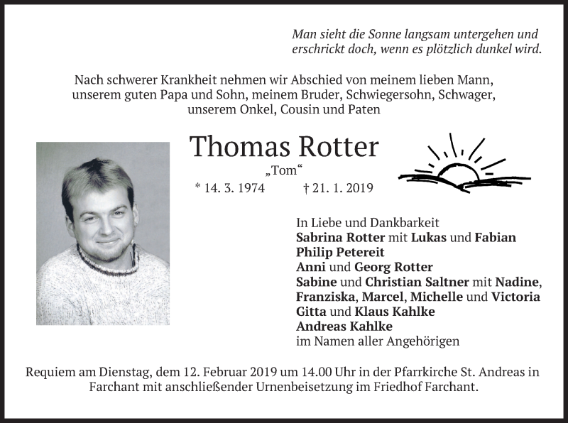  Traueranzeige für Thomas Rotter vom 09.02.2019 aus merkurtz