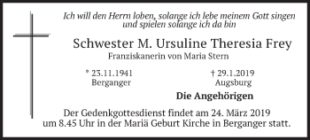 Traueranzeige von Ursuline Theresia Frey von merkurtz