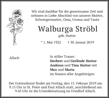 Traueranzeige von Walburga Ströbl von merkurtz