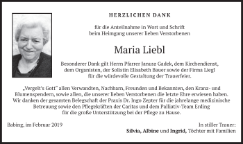 Traueranzeige von Maria Liebl von merkurtz