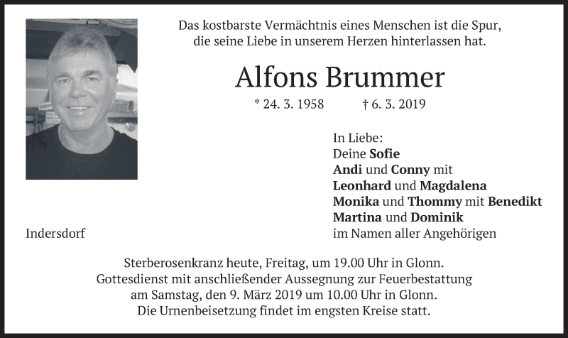  Traueranzeige für Alfons Brummer vom 08.03.2019 aus merkurtz