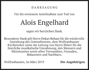 Traueranzeige von Alois Engelhard von merkurtz