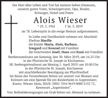 Traueranzeige von Alois Wieser von merkurtz