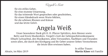 Traueranzeige von Angela Weiß von merkurtz