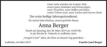 Traueranzeige von Anna Berger von merkurtz