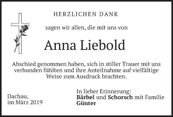 Traueranzeige von Anna Liebold von merkurtz