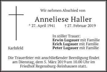 Traueranzeige von Anneliese Haller von merkurtz