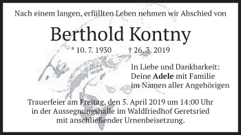 Traueranzeige von Berthold Kontny von merkurtz