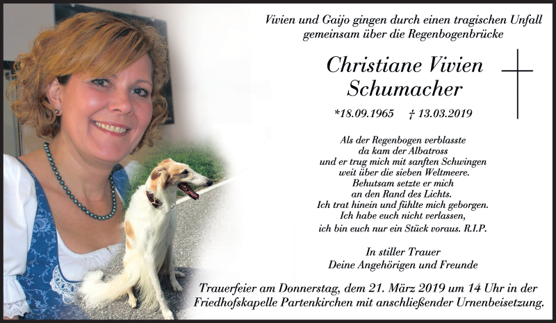  Traueranzeige für Christiane Vivien Schumacher vom 19.03.2019 aus merkurtz