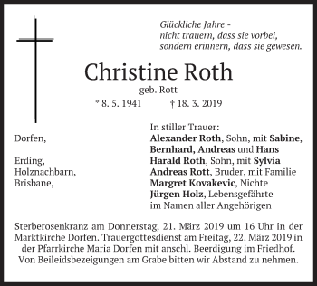 Traueranzeige von Christine Roth von merkurtz