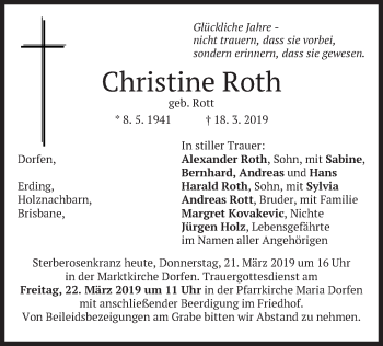 Traueranzeige von Christine Roth von merkurtz