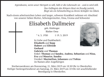 Traueranzeige von Elisabeth Dallmeier von merkurtz