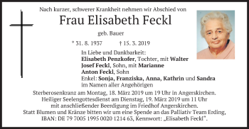 Traueranzeige von Elisabeth Feckl von merkurtz