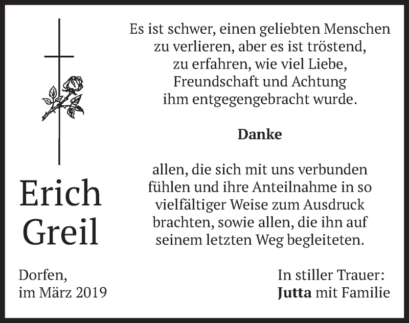  Traueranzeige für Erich Greil vom 30.03.2019 aus merkurtz