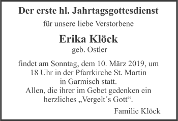 Traueranzeige von Erika Klöck von merkurtz