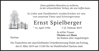 Traueranzeige von Ernst Spielberger von merkurtz