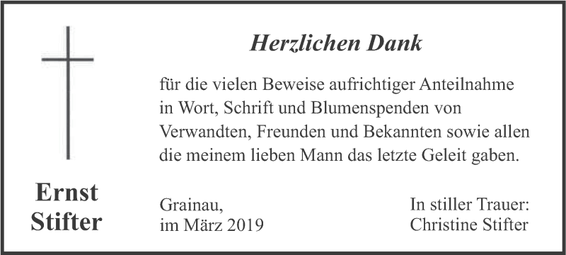  Traueranzeige für Ernst Stifter vom 23.03.2019 aus merkurtz