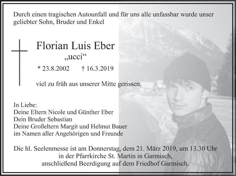  Traueranzeige für Florian Luis Eber vom 19.03.2019 aus merkurtz