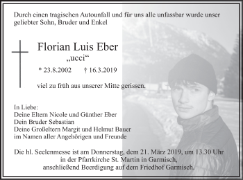 Traueranzeige von Florian Luis Eber von merkurtz