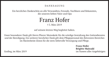 Traueranzeige von Franz Hofer