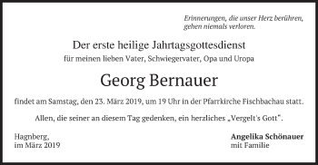 Traueranzeige von Georg Bernauer von merkurtz