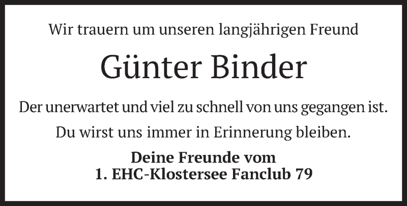  Traueranzeige für Günter Binder vom 14.03.2019 aus merkurtz