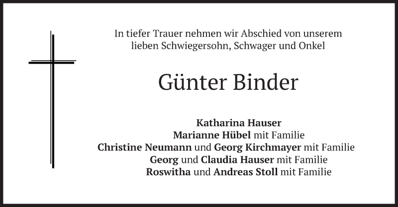  Traueranzeige für Günter Binder vom 13.03.2019 aus merkurtz