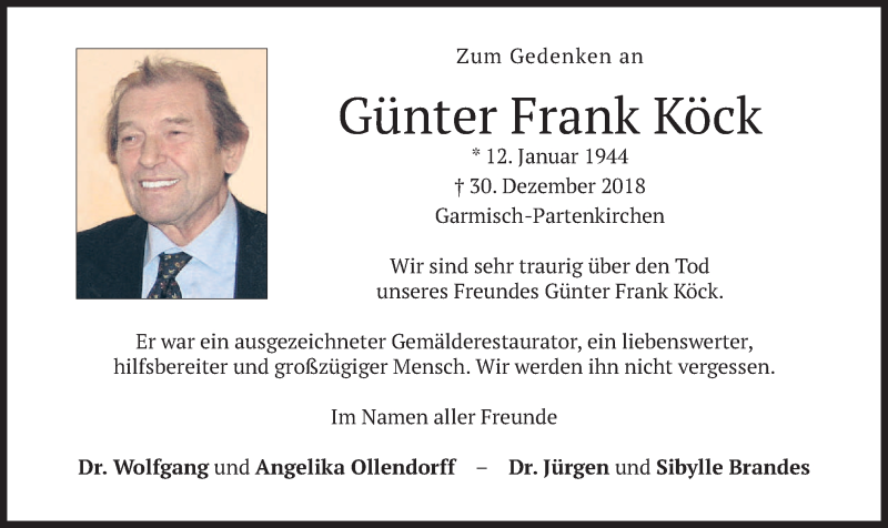 Traueranzeige für Günter Frank Köck vom 16.03.2019 aus merkurtz