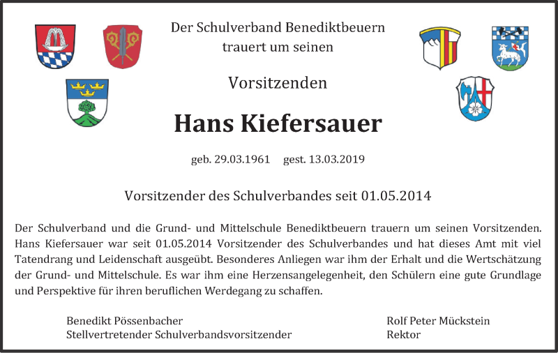  Traueranzeige für Hans Kiefersauer vom 18.03.2019 aus merkurtz
