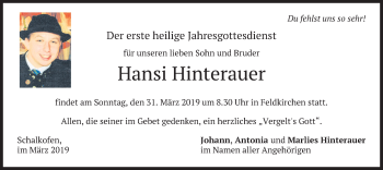 Traueranzeige von Hansi Hinterauer von merkurtz