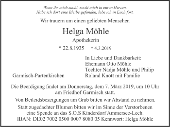 Traueranzeige von Helga Möhle von merkurtz