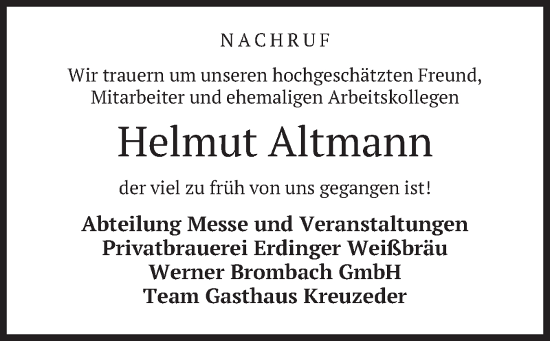  Traueranzeige für Helmut Altmann vom 28.03.2019 aus merkurtz