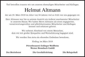 Traueranzeige von Helmut Altmann von merkurtz
