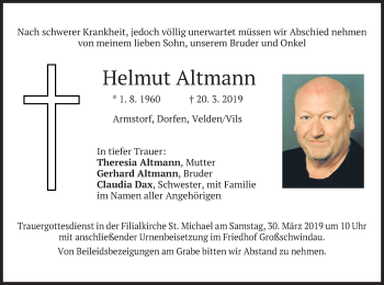 Traueranzeige von Helmut Altmann von merkurtz
