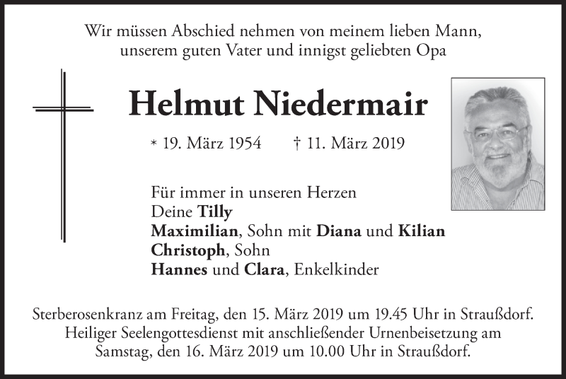  Traueranzeige für Helmut Niedermair vom 14.03.2019 aus merkurtz