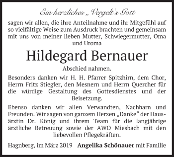 Traueranzeige von Hildegard Bernauer von merkurtz