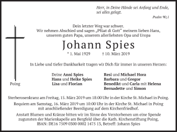 Traueranzeige von Johann Spies