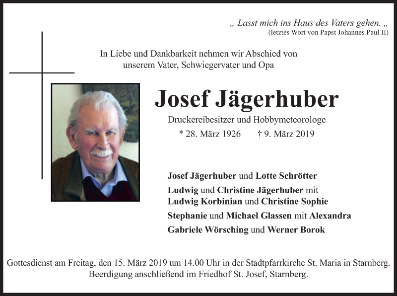 Traueranzeige für Josef Jägerhuber vom 13.03.2019 aus merkurtz