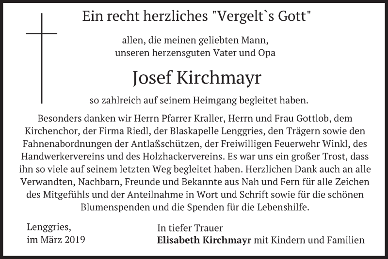  Traueranzeige für Josef Kirchmayr vom 02.03.2019 aus merkurtz